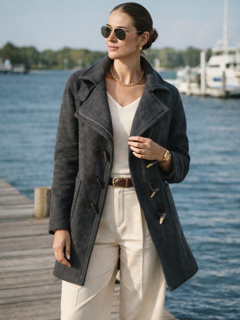 Banana Republic Wool Toggle closure Coat S Gray Peacoat Zip up